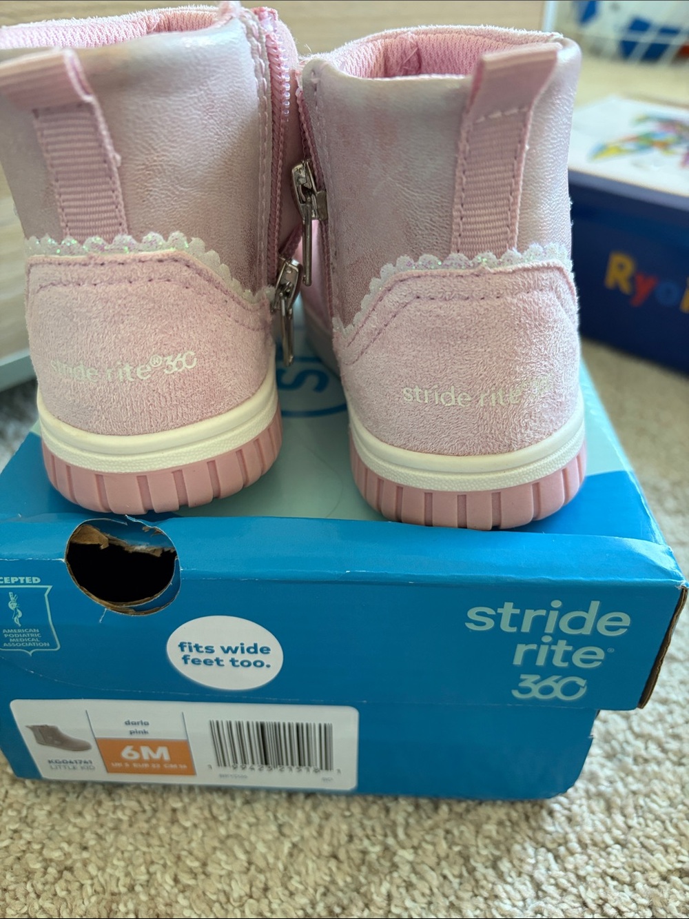 Stride Rite Light Pink Todd Toddler Boots with Scalloped Trim